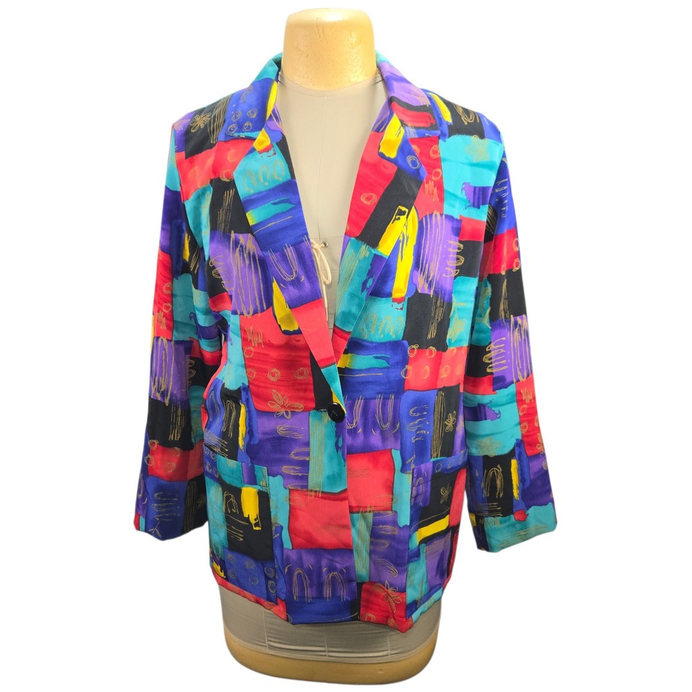 Bedford Fair Lifestyles Vintage 90s Abstract‎ Geometric Blazer Jacket M Colorful